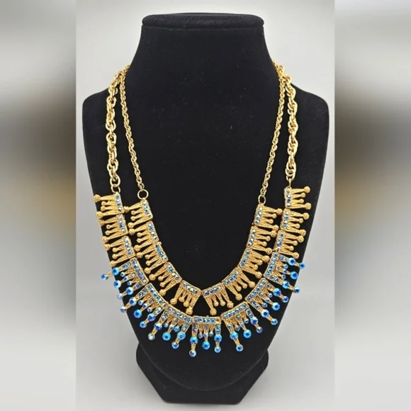 ๐ข3/$19๐ข Blue AB Rhinestone Gold Necklace Set Lot of 2 HOLIDAY Party - Picture 1 of 7